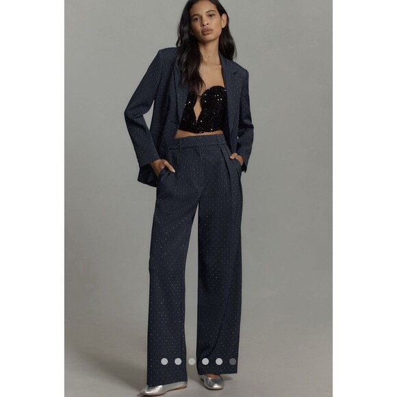 Mare Mare Anthropologie Sparkle Pinstripe Blazer Sz XS Navy NWT - Picture 4 of 10